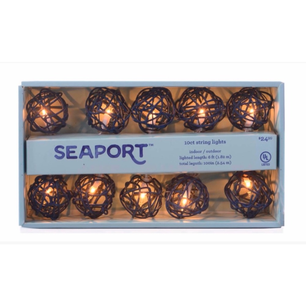 Navy Rattan String Lights